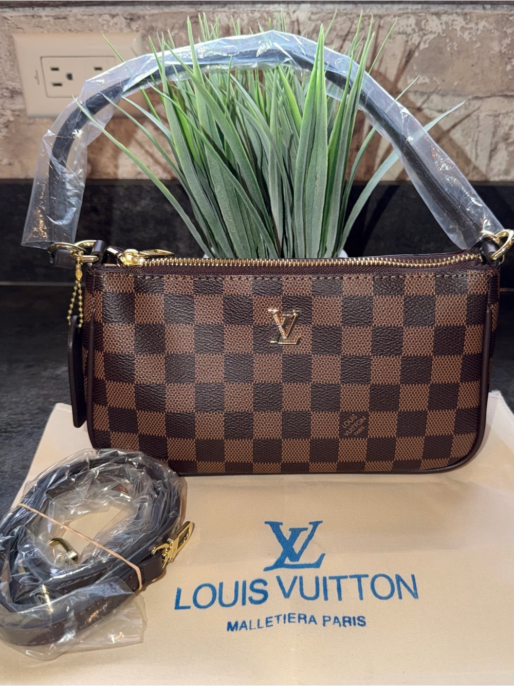 Louis Vuitton Brown Damier Ebene Mini Shoulder Bag with Gold Hardware